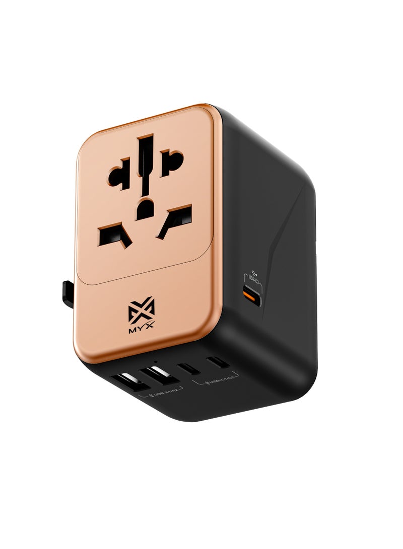 MYX TravelX 35W Gold Edition International Travel Adapter | 5 Port + AC | Universal Plug (EU, UK, USA, AU, Asia) - Image 3